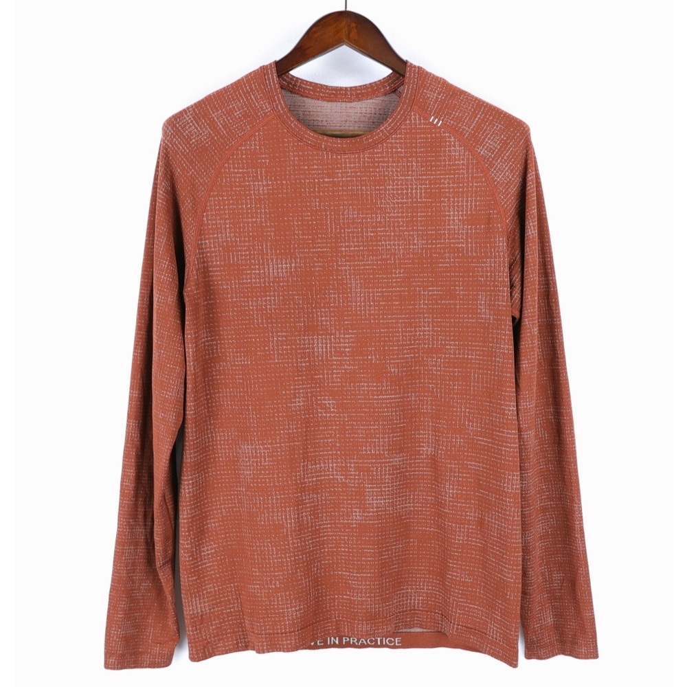 Lululemon Metal Vent Tech L/S Tee Mens Medium Disrupted Grid Date Brown M3CTCS‎